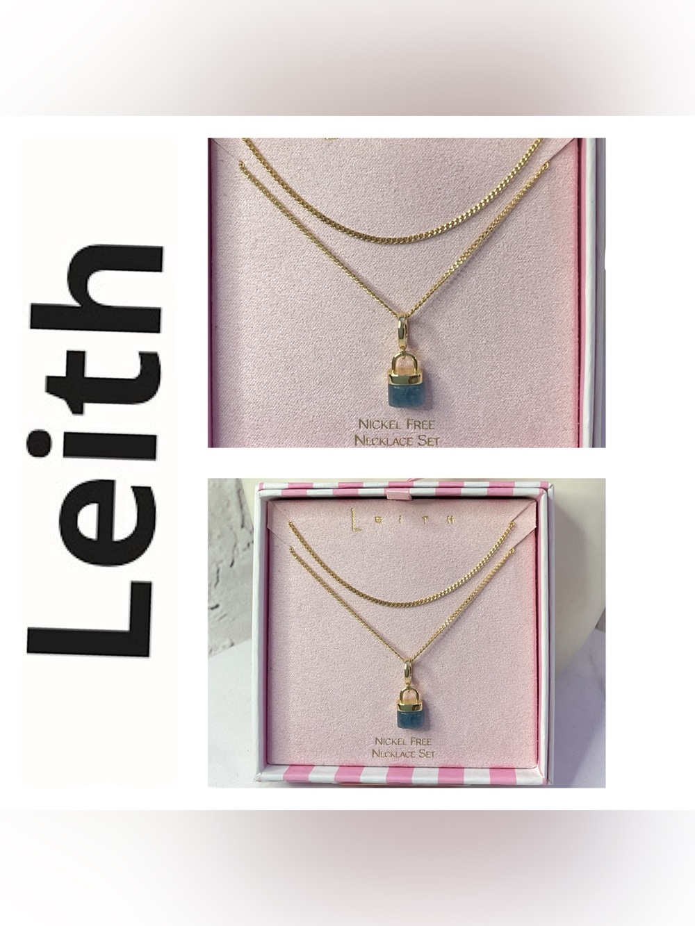 🌟🌟 Leith 18K Gold Plated Stone Lock Pendant Necklace